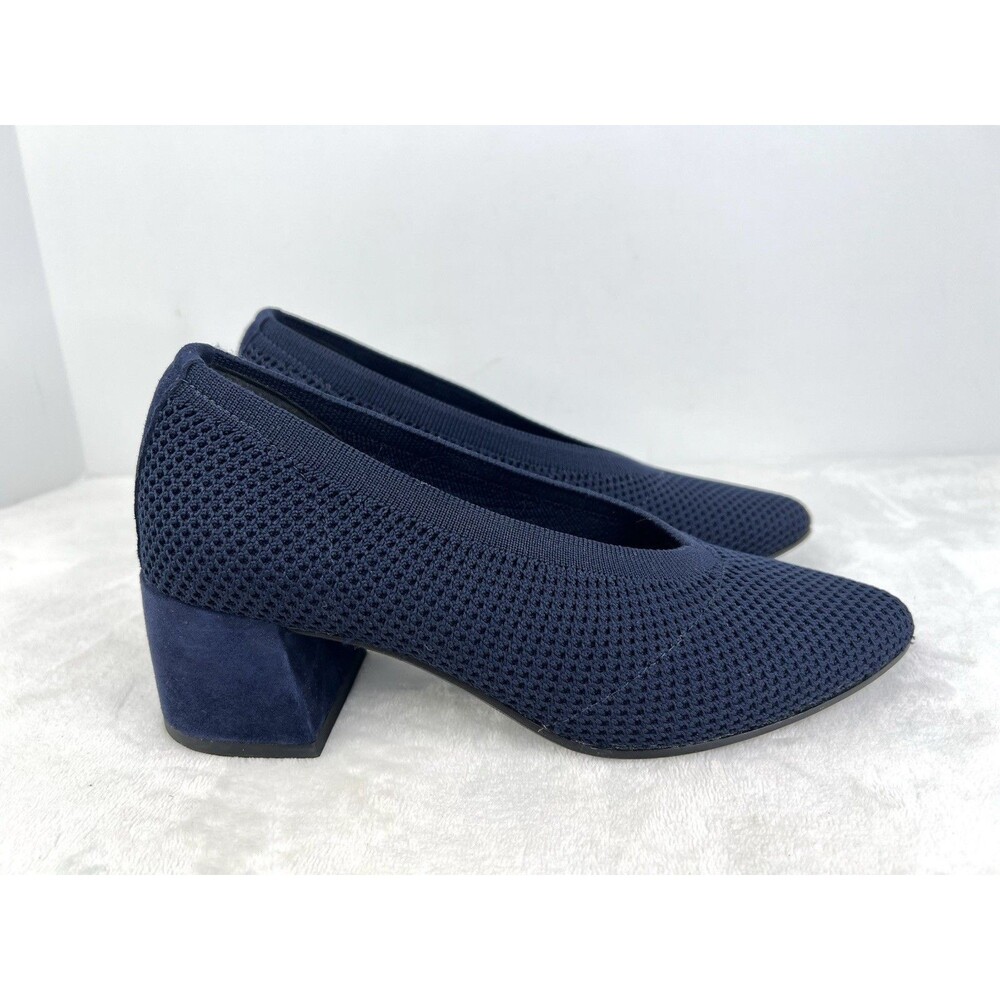 Eileen Fisher Signy ST Block Heel Pumps Navy Blue Textile Knit Shoes Womens 7